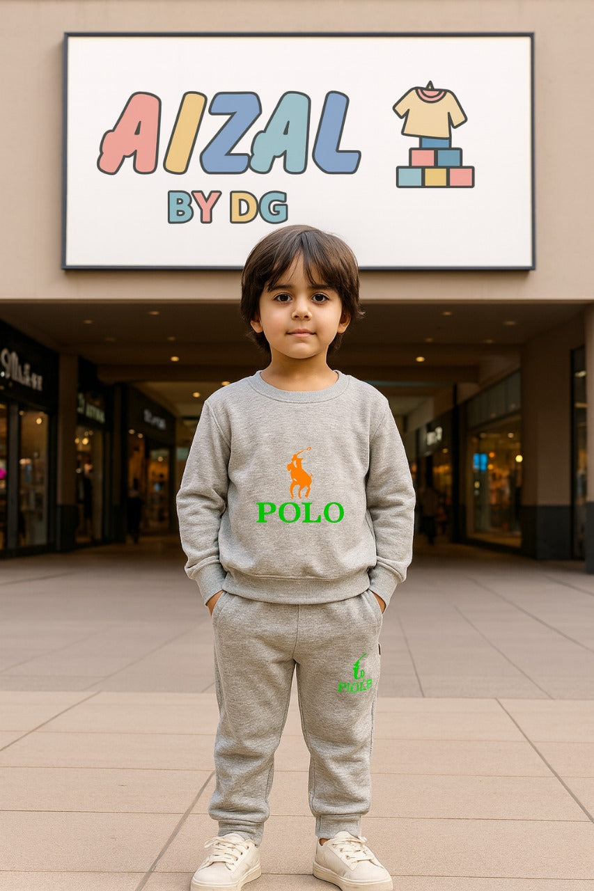 Classic Grey Polo Fleece Tracksuit for Kids