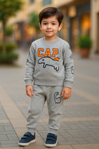 Grey CAP Dinosaur Fleece Tracksuit for Kids