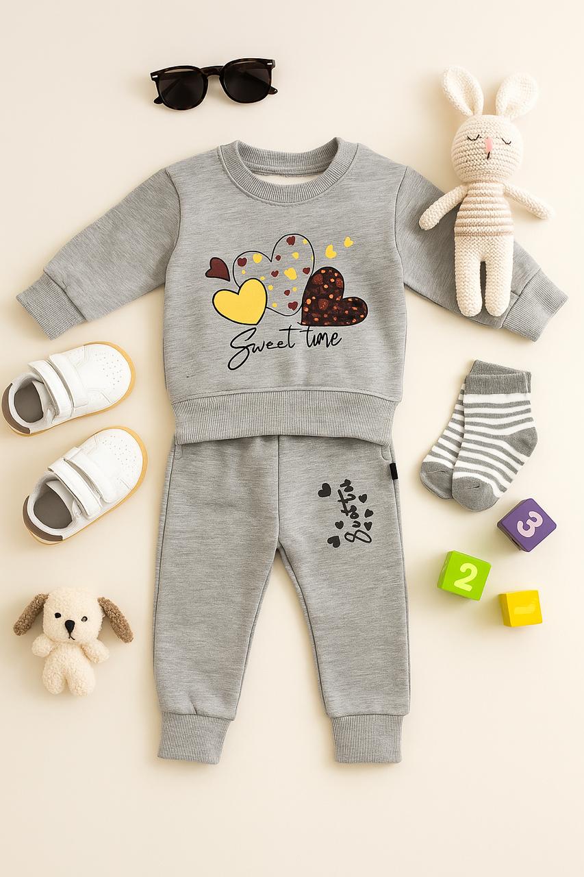 Sweet Time Grey Fleece Tracksuit for Kids