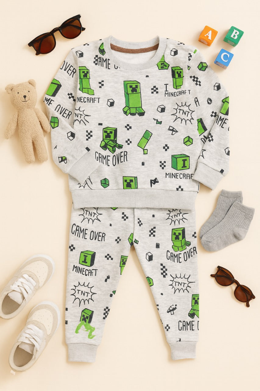 Minecraft Game Over Printed Fleece Tracksuit for Kids