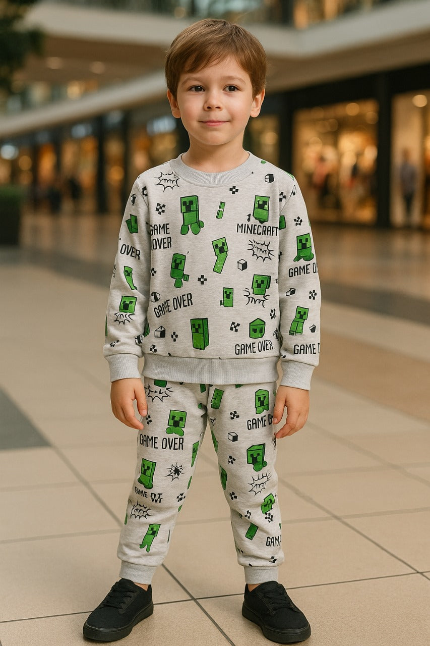 Minecraft Game Over Printed Fleece Tracksuit for Kids