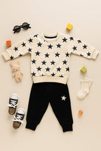 Cream and Black Star Print Fleece Tracksuit for Kids