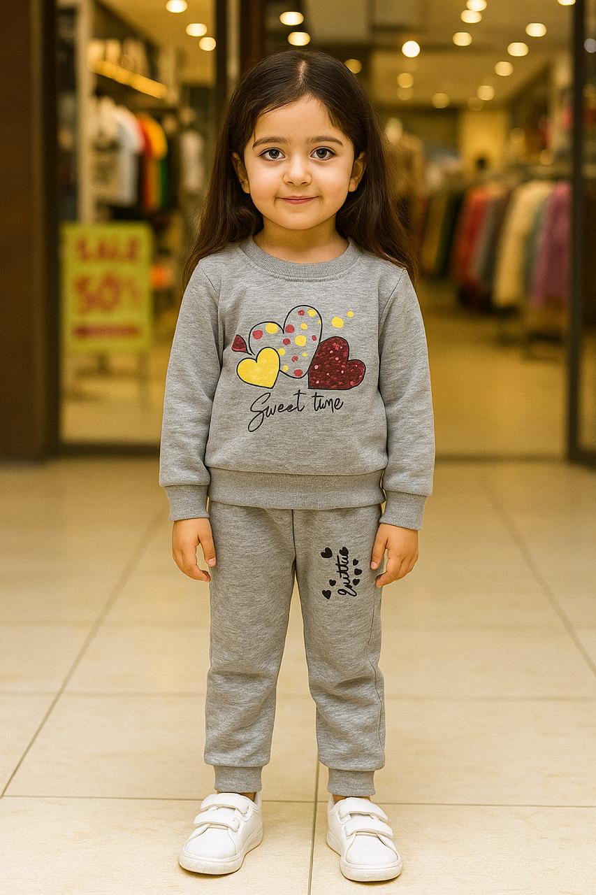 Sweet Time Grey Fleece Tracksuit for Kids
