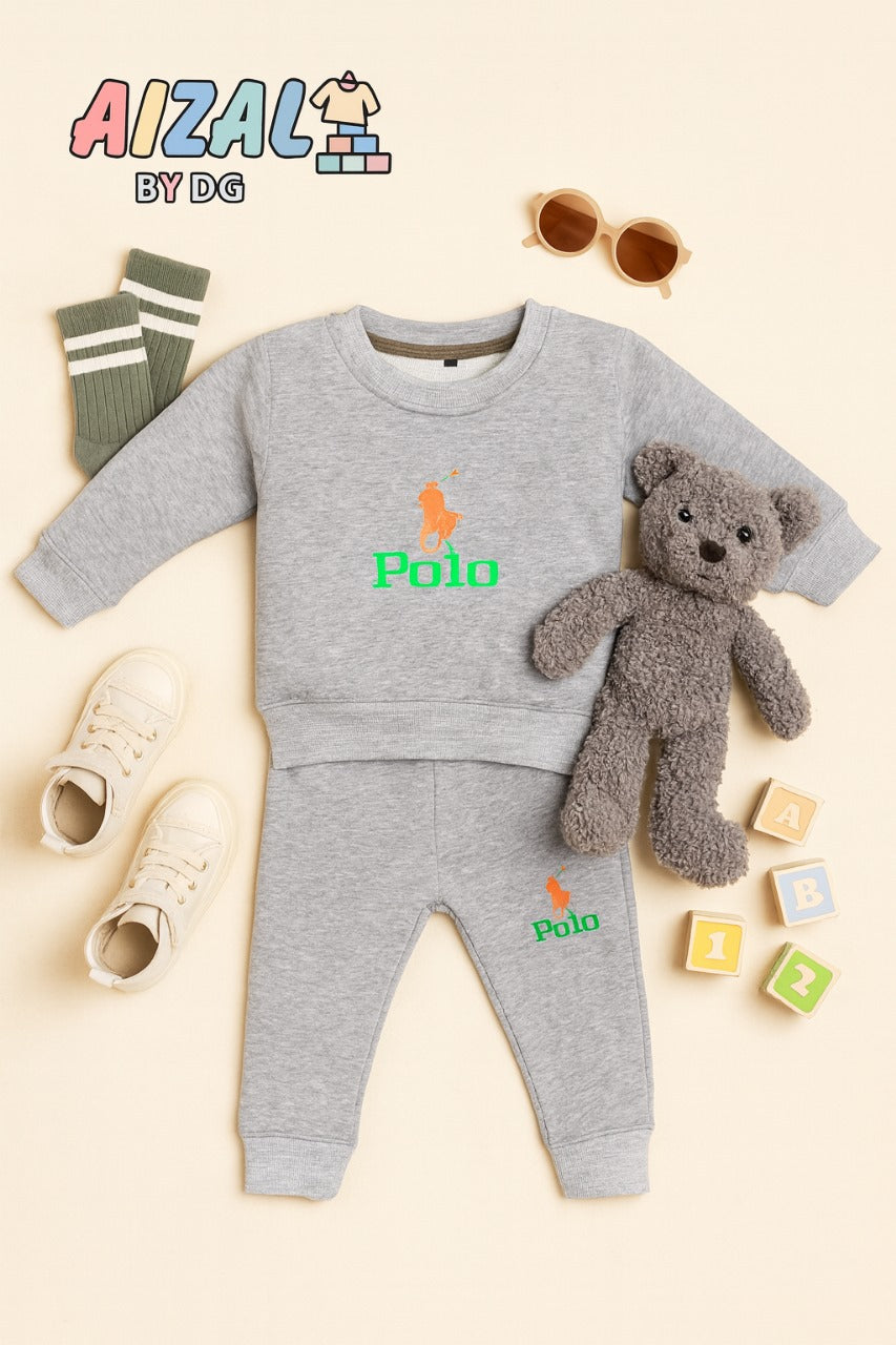 Classic Grey Polo Fleece Tracksuit for Kids